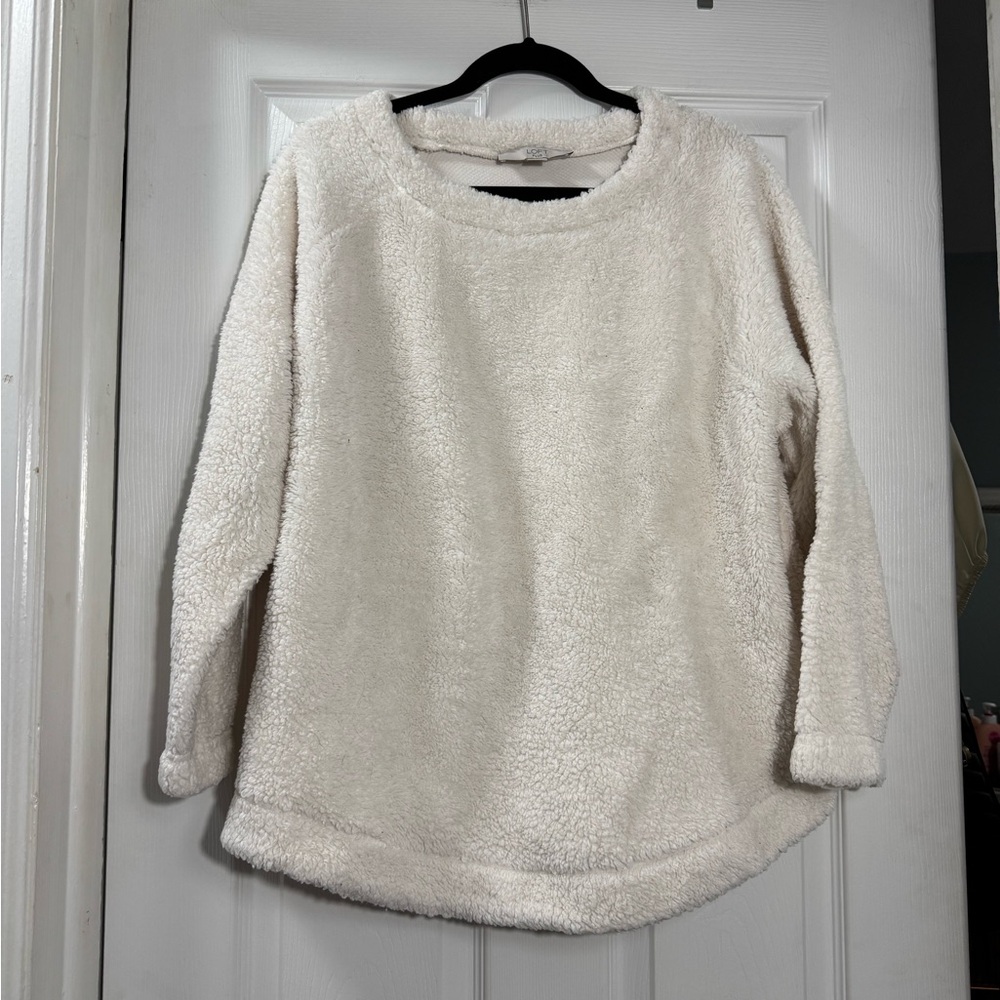 LOFT Fuzzy Sherpa Pullover Cream Cozy Soft Sweater Womens Plus 16 18